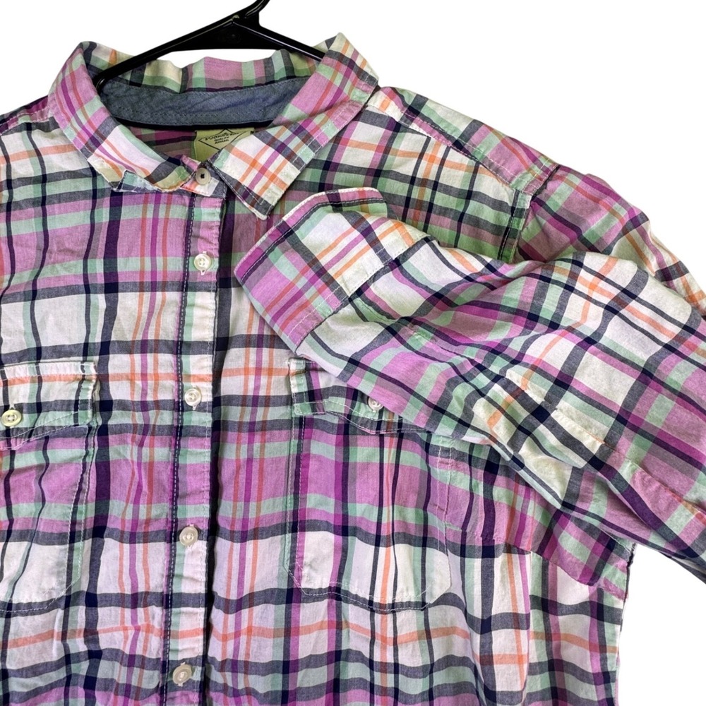 St. John's Bay Shirt Women's XL Plaid Button Down Purple Green Colorful Outdoor